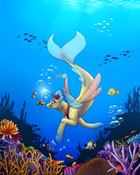 Size: 1600x2000 | Tagged: safe, artist:norica-official, character:princess skystar, species:seapony (g4), my little pony: the movie (2017), female, fish, smiling, swimming, underwater
