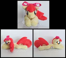 Size: 953x838 | Tagged: safe, artist:catnapcaps, character:apple bloom, species:earth pony, species:pony, beanie (plushie), bow, female, filly, irl, photo, plushie, prone, solo