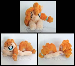 Size: 953x838 | Tagged: safe, artist:catnapcaps, character:pear butter, species:earth pony, species:pony, beanie (plushie), female, irl, mare, photo, plushie, prone, solo