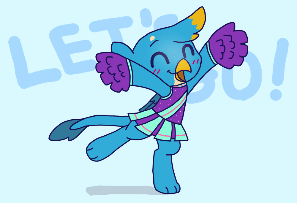 Size: 1000x684 | Tagged: safe, artist:swerve-art, character:gallus, species:griffon, episode:2-4-6 greaaat, animated, blushing, cheering, cheerleader, cheerleader gallus, clothing, crossdressing, cute, dancing, dawwww, eyes closed, frame by frame, gallabetes, gif, happy, hnnng, male, paws, perfect loop, pleated skirt, pom pom, skirt, solo