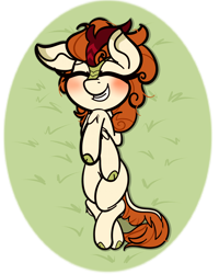 Size: 2000x2500 | Tagged: safe, artist:theawkwarddork, character:autumn blaze, species:kirin, female, lying down, simple background, smiling, solo, transparent background