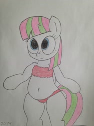 Size: 2448x3264 | Tagged: safe, artist:rainbowšpekgs, character:blossomforth, species:pegasus, species:pony, adoraforth, adorasexy, background pony, belly button, bipedal, bra, chubby, clothing, cute, drawing, female, freckles, no cutie marks because im lazy, panties, red underwear, sexy, simple background, solo, traditional art, underwear, white background