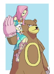 Size: 1049x1450 | Tagged: safe, artist:puri__kyua, character:fluttershy, my little pony:equestria girls, bear, crossover, female, pokémon, pokémon sword and shield, scorbunny, ursaring