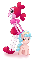 Size: 770x1249 | Tagged: safe, artist:theluckyangel, character:cozy glow, species:pony, spoilers for another series, crossover, simple background, smiling, spinel (steven universe), steven universe, steven universe: the movie, this will not end well, transparent background, xk-class end-of-the-world scenario