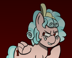 Size: 693x554 | Tagged: safe, artist:huffylime, character:cozy glow, species:pegasus, species:pony, bow, female, hair bow, pure concentrated unfiltered evil of the utmost potency, pure unfiltered evil, red background, ribbon, simple background, solo