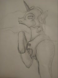 Size: 1927x2594 | Tagged: safe, artist:joey012, character:nightmare moon, character:princess luna, species:pony, female, monochrome, pencil drawing, raised leg, solo, traditional art