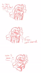 Size: 1359x2516 | Tagged: safe, artist:summer-cascades, character:cheese sandwich, character:pinkie pie, species:earth pony, species:pony, ship:cheesepie, episode:the last problem, g4, my little pony: friendship is magic, comic strip, female, glasses, male, monochrome, parks and rec (show), parks and recreation, ponytail, reference, shipping, straight