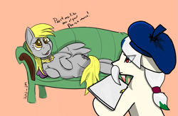 Size: 1125x737 | Tagged: safe, artist:huffylime, character:derpy hooves, oc, species:earth pony, species:pegasus, species:pony, couch, draw me like one of your french girls, earth pony oc, lying on couch