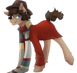 Size: 1069x1010 | Tagged: safe, artist:risu-nya, character:doctor whooves, character:time turner, species:pony, doctor who, fourth doctor, fourth doctor's scarf, male, ponified, simple background, solo, the doctor, tom baker, white background