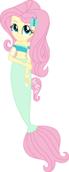 Size: 953x2368 | Tagged: safe, artist:cruelladevil84, character:fluttershy, my little pony:equestria girls, bandeau, belly button, clothing, hairpin, mermaid, mermaid tail, mermaidized, midriff, species swap
