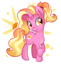 Size: 800x847 | Tagged: safe, artist:theluckyangel, character:luster dawn, species:pony, species:unicorn, episode:the last problem, g4, my little pony: friendship is magic, cute, female, mare, ponytail, raised hoof, simple background, smiling, solo, transparent background, white outline