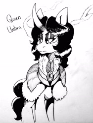 Size: 2448x3264 | Tagged: safe, artist:solratic, character:king sombra, species:pony, inktober, inktober 2019, monochrome, queen umbra, rule 63, solo, sombra eyes