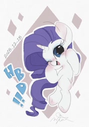 Size: 726x1024 | Tagged: safe, artist:oc_ponys, character:rarity, species:pony, species:unicorn, chibi, cute, cutie mark background, female, hooves on cheeks, one eye closed, raribetes, simple background, solo