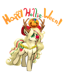 Size: 1416x1662 | Tagged: safe, artist:thrimby, oc, oc:hollie, species:earth pony, species:pony, christmas, clothing, costume, digital art, female, halloween, holiday, mare, red nose, simple background, solo, text, thrimby, transparent background
