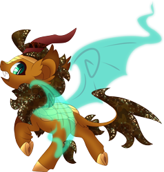 Size: 3086x3242 | Tagged: safe, artist:jennithedragon, oc, oc only, oc:earthen spark, species:bat pony, species:kirin, artificial wings, augmented, bat tag, bat tag 2019, cloven hooves, ear fluff, hybrid, magic, magic wings, simple background, solo, sparkles, transparent background, wings