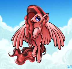 Size: 1189x1144 | Tagged: safe, artist:thrimby, oc, oc:scarlett blade, species:pegasus, species:pony, cloud, commission, female, flying, mare, solo, your character here