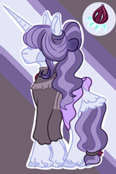 Size: 880x1316 | Tagged: safe, artist:grateful-dead-raised, oc, parent:inky rose, parent:rarity, parents:inkity, species:pony, species:unicorn, clothing, crack ship offspring, dress, hidden eyes, magical lesbian spawn, next generation, offspring, solo