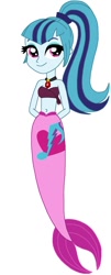 Size: 333x822 | Tagged: safe, artist:cruelladevil84, character:sonata dusk, my little pony:equestria girls, arm behind back, bandeau, bare arms, bare shoulders, cute, cutie mark on tail, female, fins, jewelry, mermaid, mermaid tail, mermaidized, midriff, pendant, ponytail, sexy, simple background, solo, sonatabetes, species swap, tail, vector, white background