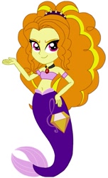 Size: 443x728 | Tagged: safe, artist:cruelladevil84, character:adagio dazzle, my little pony:equestria girls, bandeau, belly button, cute, cutie mark on tail, female, fins, hand on hip, headband, jewelry, looking at you, mermaid, mermaid tail, mermaidized, midriff, necklace, pendant, sexy, simple background, smiling, smirk, solo, species swap, tail, vector, white background
