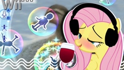 Size: 1280x720 | Tagged: safe, artist:vannamelon, character:fluttershy, species:pegasus, species:pony, alcohol, blushing, drunk, drunkershy, glass, headphones, thumbnail, vannamelon, wii, wine, wine glass
