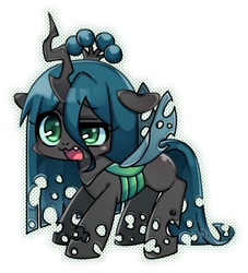 Size: 704x774 | Tagged: safe, artist:katuhira_rinmi, character:queen chrysalis, species:changeling, changeling queen, chibi, cute, cute little fangs, cutealis, fangs, female, open mouth, simple background, solo, white background