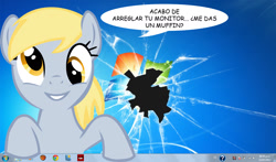 Size: 1700x1000 | Tagged: safe, artist:fizzyrox, artist:obtuselolcat, edit, species:pegasus, species:pony, bust, female, fourth wall, mare, solo, spanish, speech, talking to viewer, translated in the description, windows, windows 7