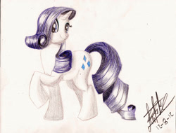 Size: 2195x1672 | Tagged: safe, artist:fizzyrox, character:rarity, species:pony, species:unicorn, female, mare, raised hoof, signature, solo, traditional art