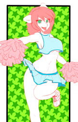 Size: 700x1085 | Tagged: safe, artist:littlebird, species:anthro, species:pony, armpits, cheerleader, commission, open, pom pom, sale, solo, tongue out
