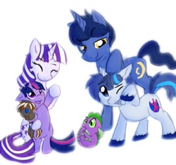 Size: 639x600 | Tagged: safe, artist:justagirlonline, character:night light, character:shining armor, character:smarty pants, character:spike, character:twilight sparkle, character:twilight velvet, cute, family, sparkle family, spike's family