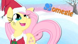 Size: 1280x720 | Tagged: safe, artist:leadhooves, artist:vannamelon, character:fluttershy, species:pegasus, species:pony, christmas, clothing, hat, holiday, omegle, santa hat, snow, thumbnail, vannamelon