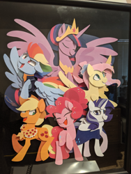 Size: 3024x4032 | Tagged: source needed, safe, artist:kuragekami, artist:pinweena30, character:applejack, character:fluttershy, character:pinkie pie, character:rainbow dash, character:rarity, character:twilight sparkle, character:twilight sparkle (alicorn), species:alicorn, species:earth pony, species:pegasus, species:pony, species:unicorn, episode:the last problem, g4, my little pony: friendship is magic, big crown thingy 2.0, cape, clothing, cowboy hat, eyes closed, female, hat, mane six, mare, older, older applejack, older fluttershy, older mane six, older pinkie pie, older rainbow dash, older rarity, older twilight, princess twilight 2.0, scarf, shadowbox, smiling