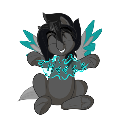 Size: 1200x1200 | Tagged: safe, artist:humble-ravenwolf, artist:ravenhoof, oc, oc:ravenhoof, ponysona, species:pegasus, species:pony, 2020 community collab, derpibooru community collaboration, cheese, eyes closed, floating wings, food, male, peace sign, simple background, sitting, smiling, solo, stallion, stars, transparent background, wings