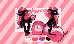 Size: 917x551 | Tagged: safe, artist:minty--fresh, oc, oc:pepper fresh, species:changeling, species:lamia, changeling lamia, changeling oc, original species, piercing, pink changeling, reference, reference sheet, snakeling