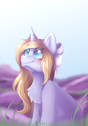 Size: 1880x2680 | Tagged: safe, artist:mxnxii, oc, oc only, oc:crystal summer, species:pony, species:unicorn, bow, female, hair bow, mare, smiling, solo