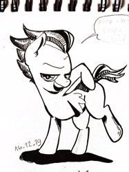 Size: 1882x2513 | Tagged: safe, artist:draw3, character:rumble, species:pegasus, species:pony, /mlp/, 4chan, drawthread, looking at you, male, monochrome, solo, traditional art