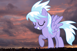 Size: 1500x1000 | Tagged: safe, artist:skie-vinyl, character:cloudchaser, species:pegasus, species:pony, city, female, giant pony, giantess, highrise ponies, irl, macro, mega giant, photo, ponies in real life, sunset