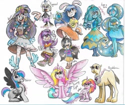 Size: 1280x1073 | Tagged: safe, artist:angiepeggy2114, oc, oc:destrier, oc:evening light, species:alicorn, species:human, species:pegasus, species:pony, alicorn oc, camel, clothing, cuphead, deviantart watermark, dress, female, magic wand, male, mare, obtrusive watermark, sketch, sketch dump, sonic the hedgehog (series), stallion, star vs the forces of evil, steven universe, traditional art, undertale, watermark