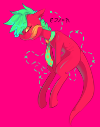 Size: 1390x1763 | Tagged: safe, artist:octogreed, oc, oc only, species:pony, eyestrain warning, lizard, lizard pony, long tongue, necktie, original species, piercing, solo, tongue out, tongue piercing