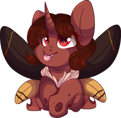 Size: 917x890 | Tagged: safe, artist:mxnxii, oc, oc only, oc:red flux, species:changeling, species:mothpony, mlem, moth, original species, red changeling, silly, simple background, solo, tongue out, transparent background