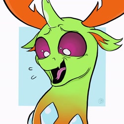 Size: 2048x2048 | Tagged: safe, artist:draw3, character:thorax, species:changeling, species:reformed changeling, /mlp/, 4chan, abstract background, bust, cute, cute little fangs, fangs, laughing, male, solo