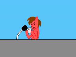 Size: 800x600 | Tagged: safe, artist:nukepony360, oc, oc only, oc:nuclear fission, species:earth pony, species:pony, animated, cave johnson, microphone, portal (valve), portal 2, simple background, solo, sound, video, webm