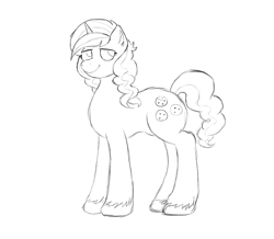 Size: 1089x951 | Tagged: safe, artist:anonymous, artist:happyartfag, character:sweet biscuit, species:pony, species:unicorn, /mlp/, 4chan, cute, drawthread, female, looking at you, monochrome, simple background, solo, white background
