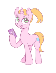 Size: 1214x1581 | Tagged: safe, artist:draw3, species:pony, species:unicorn, /mlp/, 4chan, crossover, drawthread, phone, ponified, rick and morty, simple background, solo, summer smith, white background
