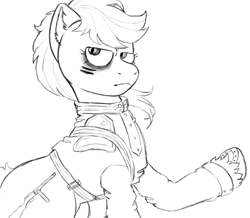 Size: 1089x951 | Tagged: safe, artist:anonymous, artist:happyartfag, species:earth pony, species:pony, /mlp/, 4chan, clothing, cyrillic, drawthread, gun pony, looking at you, monochrome, ponified, ppsh-41, russian, solo, uniform