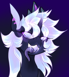 Size: 958x1063 | Tagged: safe, artist:minty--fresh, oc, oc:sol arkana, species:changeling, changeling queen, changeling queen oc, crown, female, glowing eyes, glowing mane, glowing mouth, jewelry, long tongue, piercing, regalia, solo, tongue out, white changeling