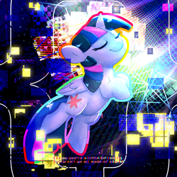 Size: 3000x3000 | Tagged: safe, artist:swerve-art, character:twilight sparkle, character:twilight sparkle (alicorn), species:alicorn, species:pony, eyes closed, female, glitch art, high res, mare, smiling, solo, text