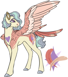 Size: 796x896 | Tagged: safe, artist:minsona, oc, oc only, oc:iridescent hue, parent:rarity, species:pegasus, species:pony, chest feathers, next generation, offspring, parent:unknown, reference sheet, simple background, solo, tail feathers, white background
