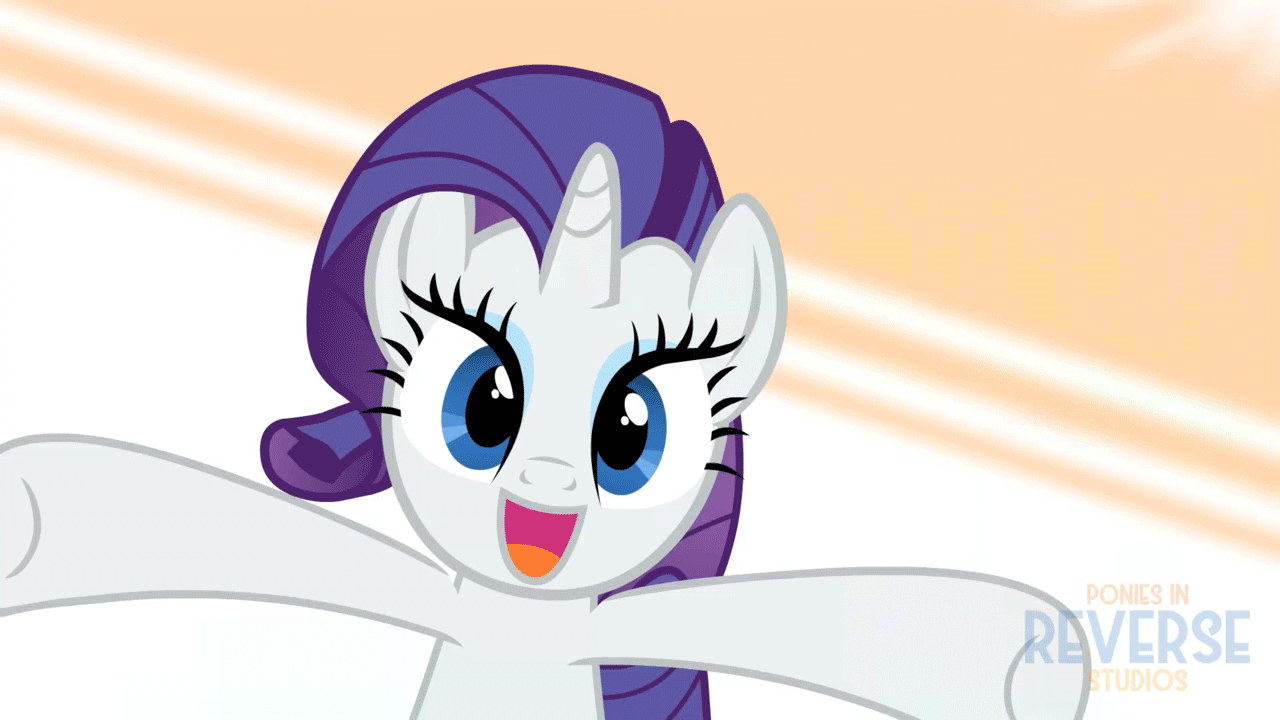 Size: 1280x720 | Tagged: safe, artist:reverse studios, character:rarity, species:pony, species:unicorn, animated, big smile, cute, eyelashes, eyes closed, female, gif, grin, happy, hooves to the chest, hooves together, hooves up, mare, open mouth, raribetes, smiling, smiling at you, solo