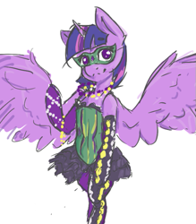 Size: 553x632 | Tagged: safe, artist:laptopdj, character:twilight sparkle, character:twilight sparkle (alicorn), species:alicorn, species:pony, beads, clothing, cute, female, mask, miniskirt, pantyhose, semi-anthro, simple background, skirt, solo, white background