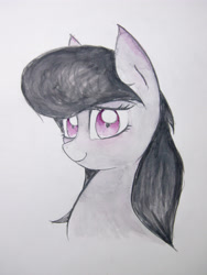 Size: 3024x4032 | Tagged: safe, artist:papersurgery, character:octavia melody, species:earth pony, species:pony, bust, female, looking at you, mare, smiling, solo, traditional art, watercolor painting